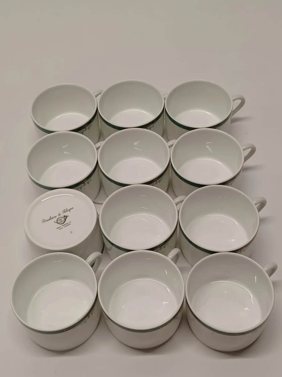 67-delig Porcelaine de Sologne servies met groene gemarmerde rand - Frankrijk - foto 2