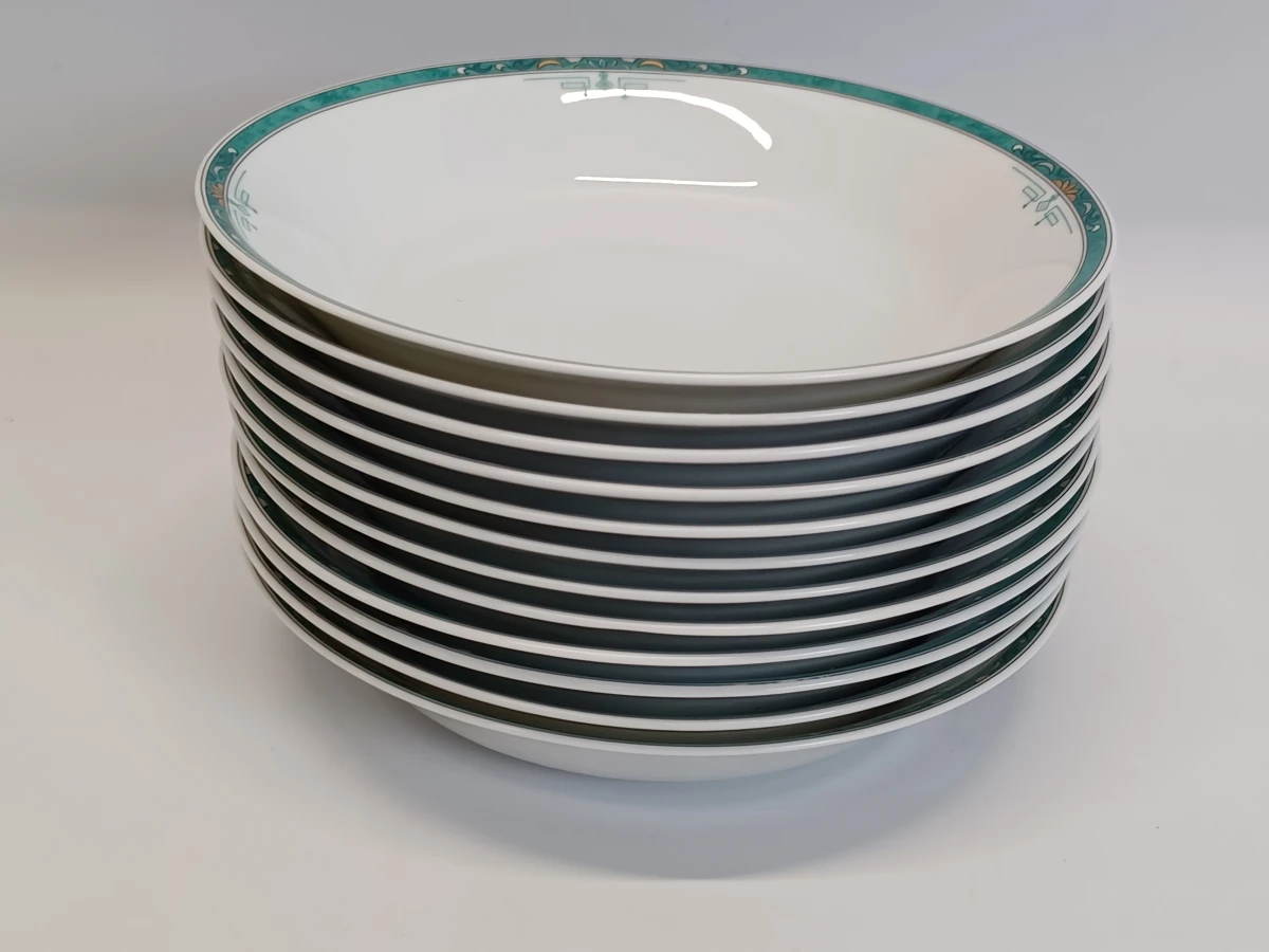 67-delig Porcelaine de Sologne servies met groene gemarmerde rand - Frankrijk - foto 24