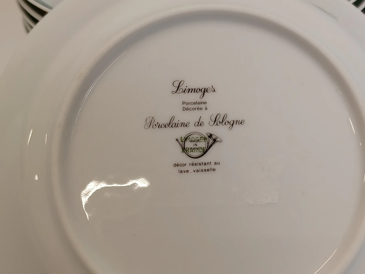 67-delig Porcelaine de Sologne servies met groene gemarmerde rand - Frankrijk - foto 27