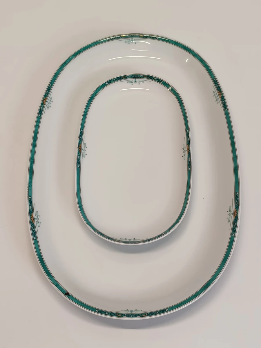 67-delig Porcelaine de Sologne servies met groene gemarmerde rand - Frankrijk - foto 18