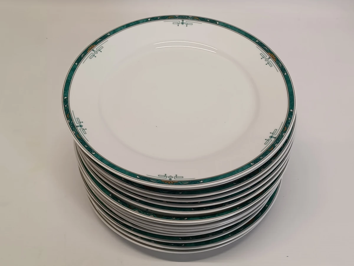 67-delig Porcelaine de Sologne servies met groene gemarmerde rand - Frankrijk - foto 9