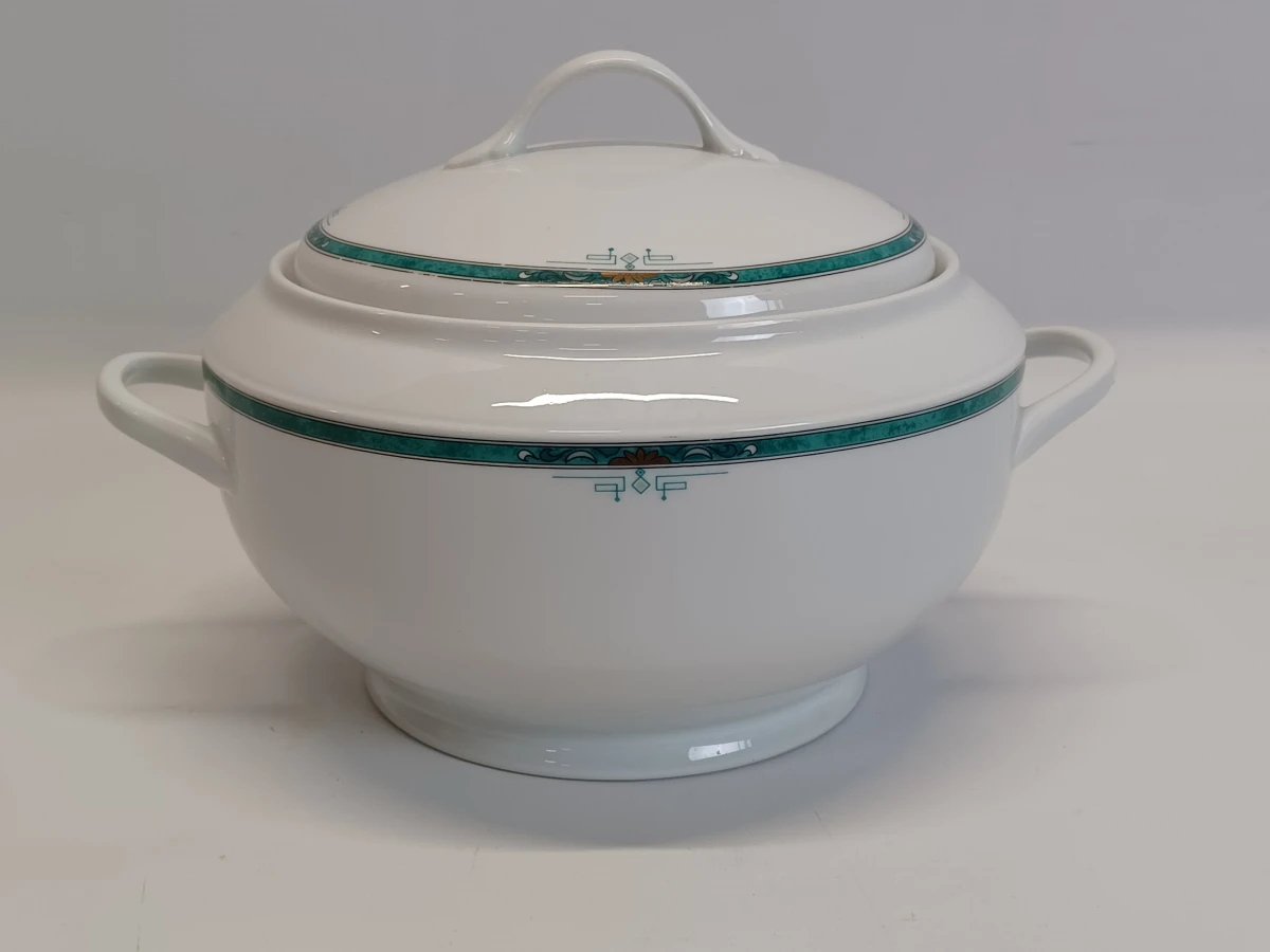 67-delig Porcelaine de Sologne servies met groene gemarmerde rand - Frankrijk - foto 38