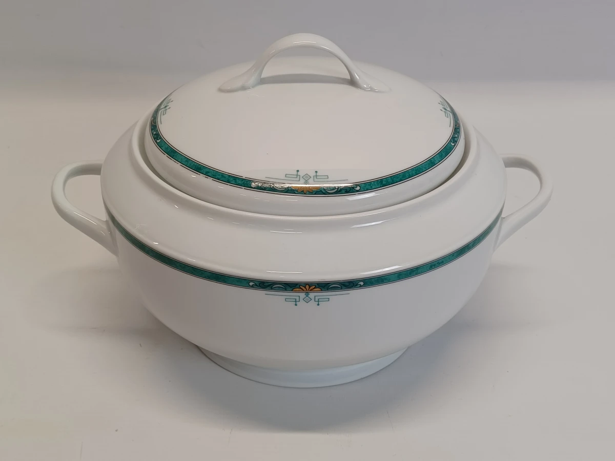 67-delig Porcelaine de Sologne servies met groene gemarmerde rand - Frankrijk - foto 37