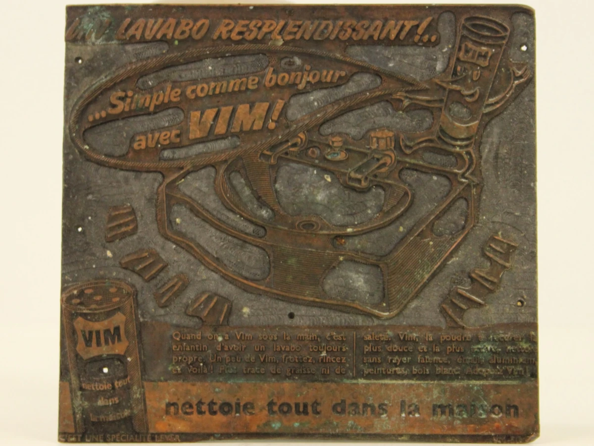 Vier vintage metalen drukplaten voor VIM poetsmiddel– Lever Brothers - foto 6