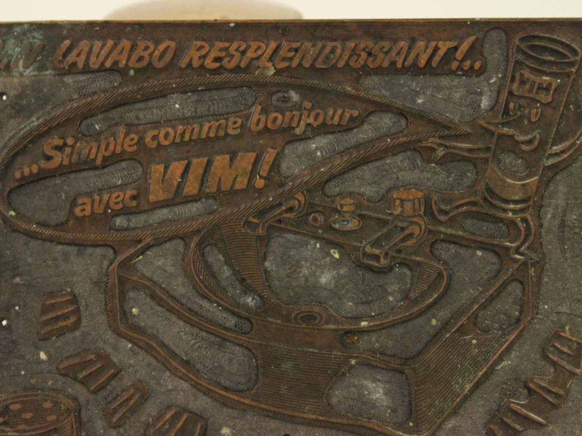 Vier vintage metalen drukplaten voor VIM poetsmiddel– Lever Brothers - foto 8