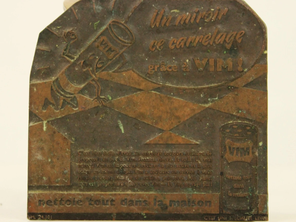 Vier vintage metalen drukplaten voor VIM poetsmiddel– Lever Brothers - foto 14