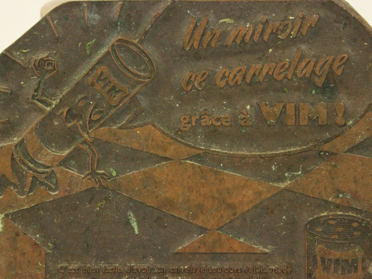 Vier vintage metalen drukplaten voor VIM poetsmiddel– Lever Brothers - foto 16