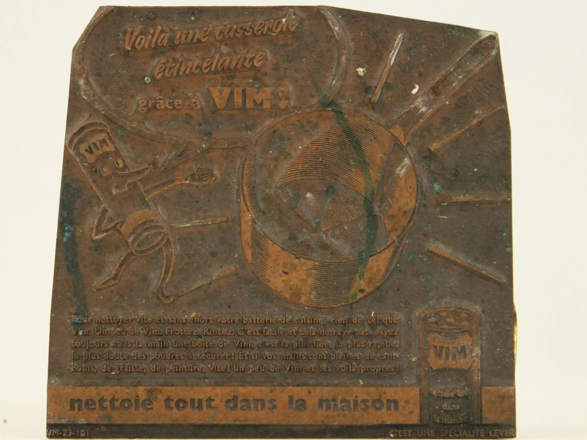 Vier vintage metalen drukplaten voor VIM poetsmiddel– Lever Brothers - foto 18