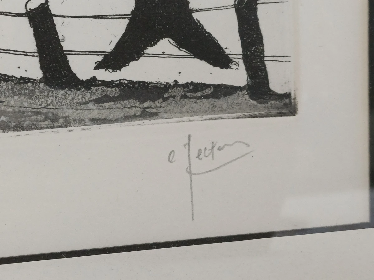 Ingelijste litho van een landschap met boerderijen en bomen - foto 3