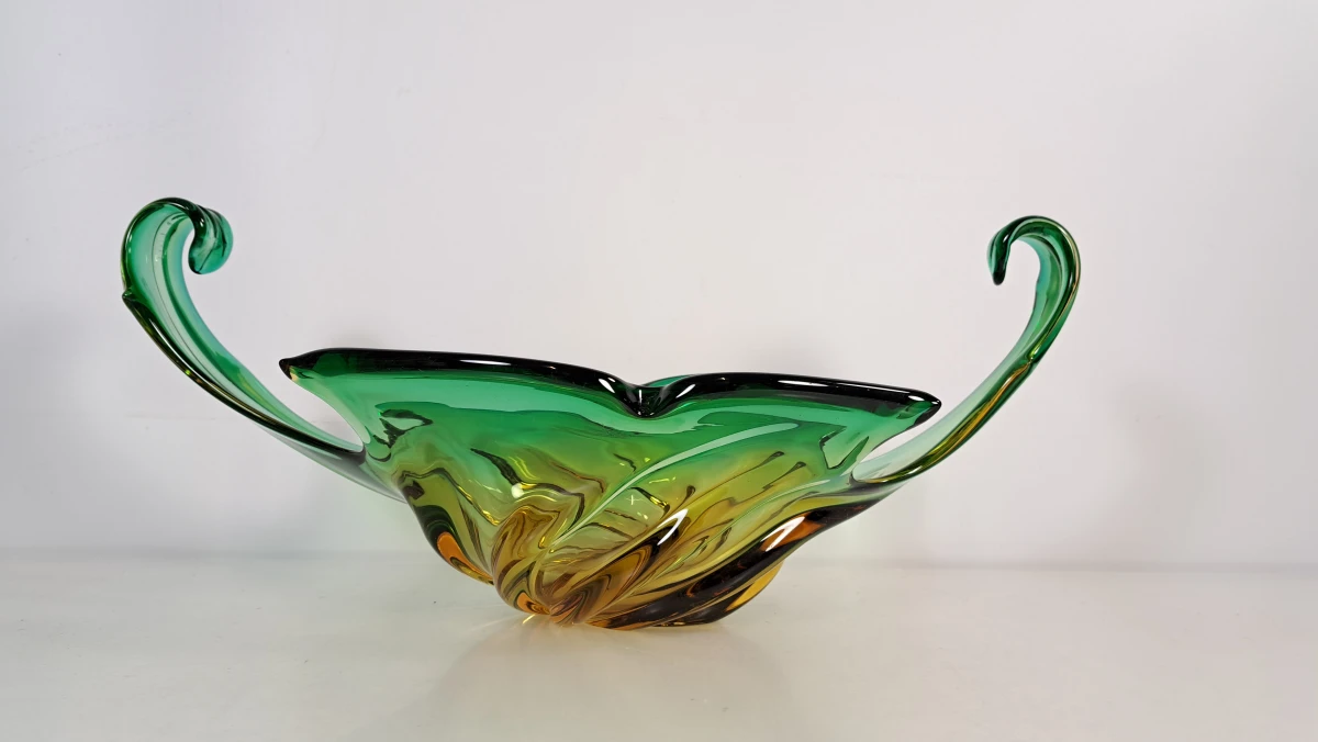 Decoratieve glazen schaal met groene en gele tinten - foto 2
