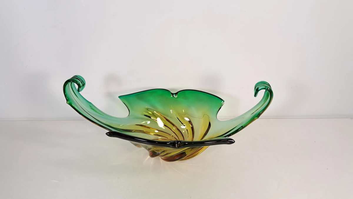 Decoratieve glazen schaal met groene en gele tinten - foto 3