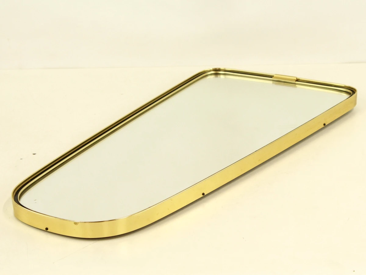 Asymmetrische wandspiegel met goudkleurige metalen rand – Jaren 50/60 - foto 7