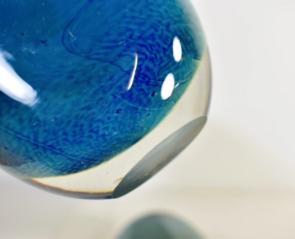 Set van drie handgemaakte blauwglazen vazen - foto 5