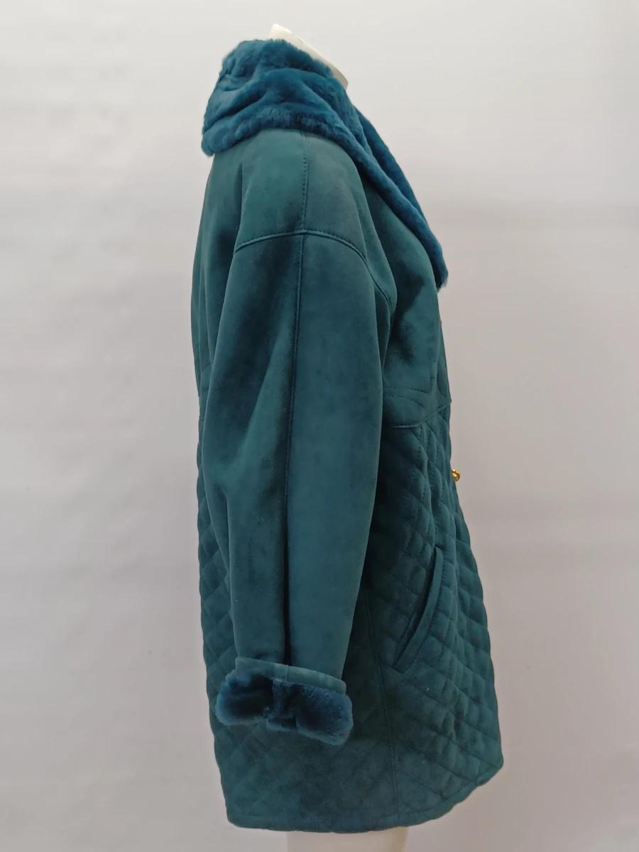 Luxe Italiaanse vintage Shearling mantel van Rufus - Teal - foto 2