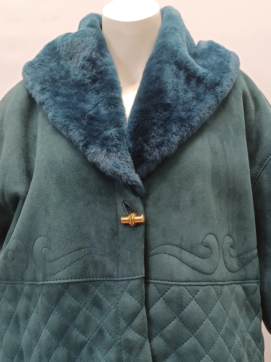 Luxe Italiaanse vintage Shearling mantel van Rufus - Teal - foto 4