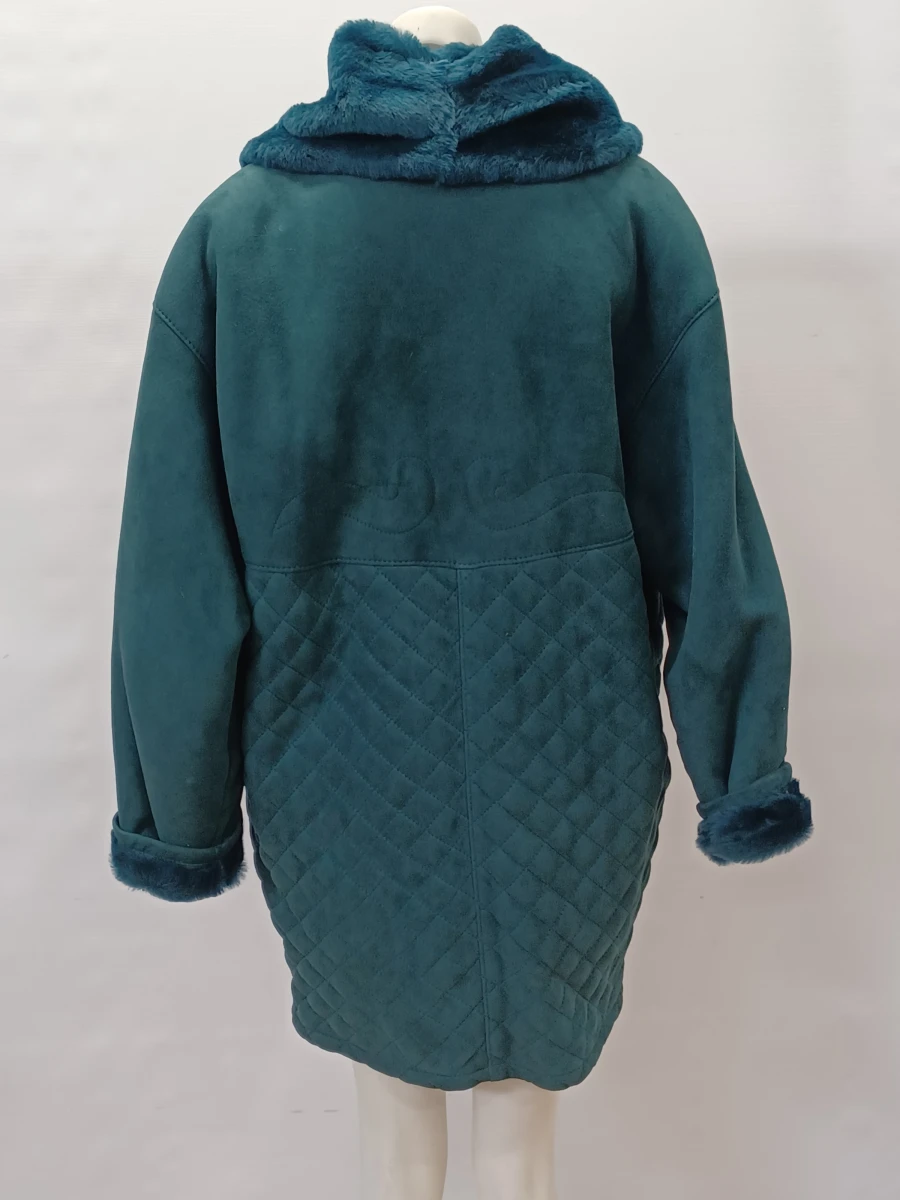 Luxe Italiaanse vintage Shearling mantel van Rufus - Teal - foto 3