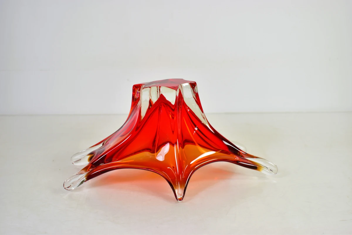 Rood-oranje glazen schaal in Murano-stijl - foto 7
