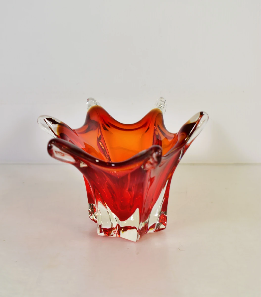 Rood-oranje glazen schaal in Murano-stijl - foto 3