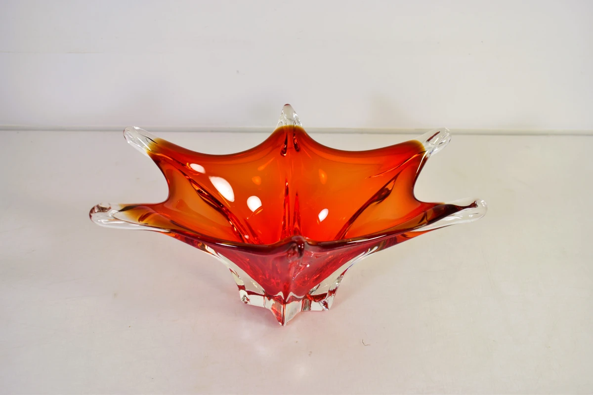 Rood-oranje glazen schaal in Murano-stijl - foto 2