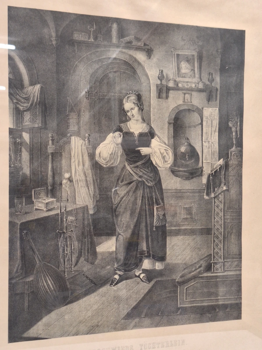 19e-eeuwse lithografie ‘Goldschmieds Töchterlein’ naar Wilhelm Nerenz - ingelijst - foto 4