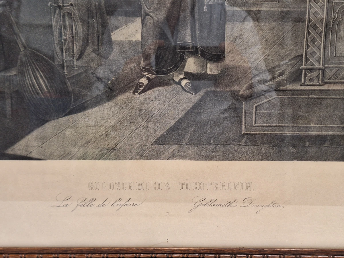 19e-eeuwse lithografie ‘Goldschmieds Töchterlein’ naar Wilhelm Nerenz - ingelijst - foto 10