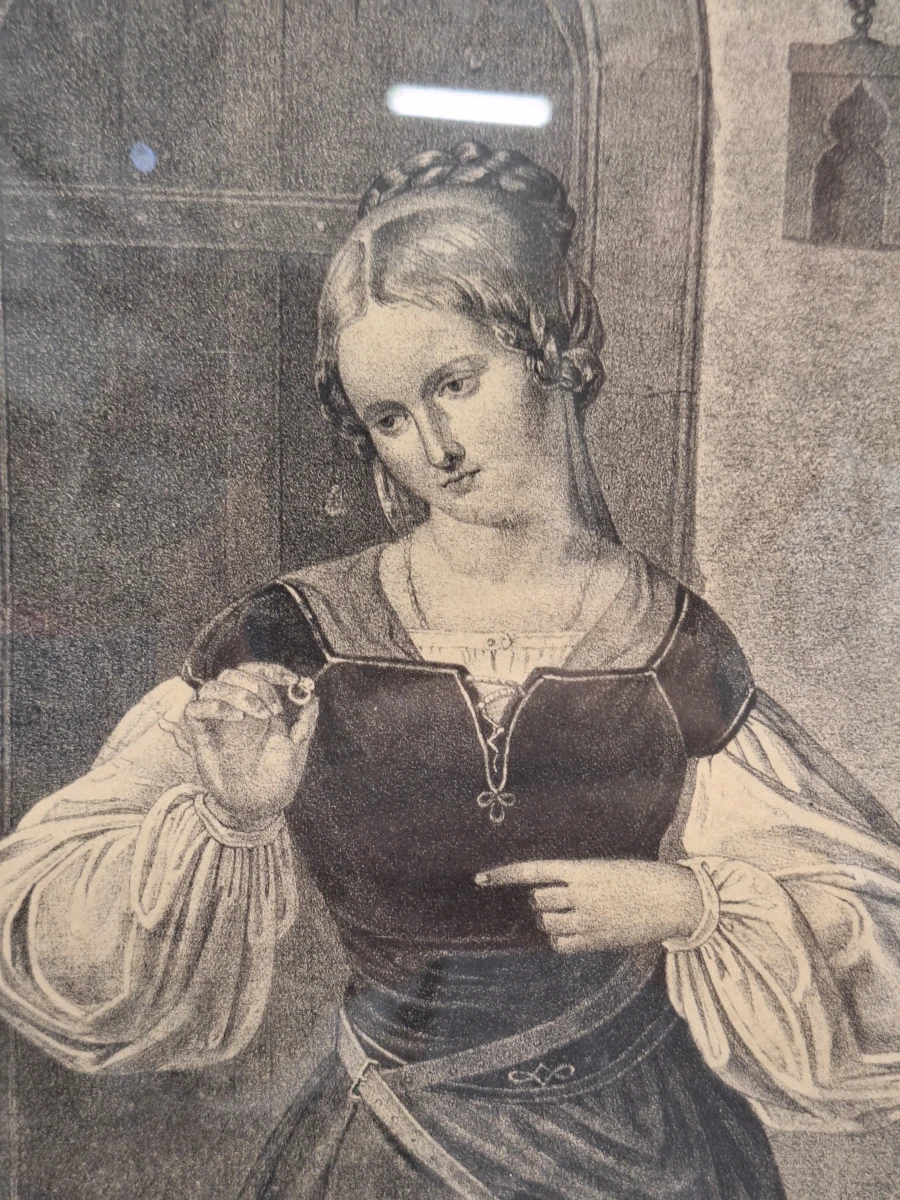 19e-eeuwse lithografie ‘Goldschmieds Töchterlein’ naar Wilhelm Nerenz - ingelijst - foto 6