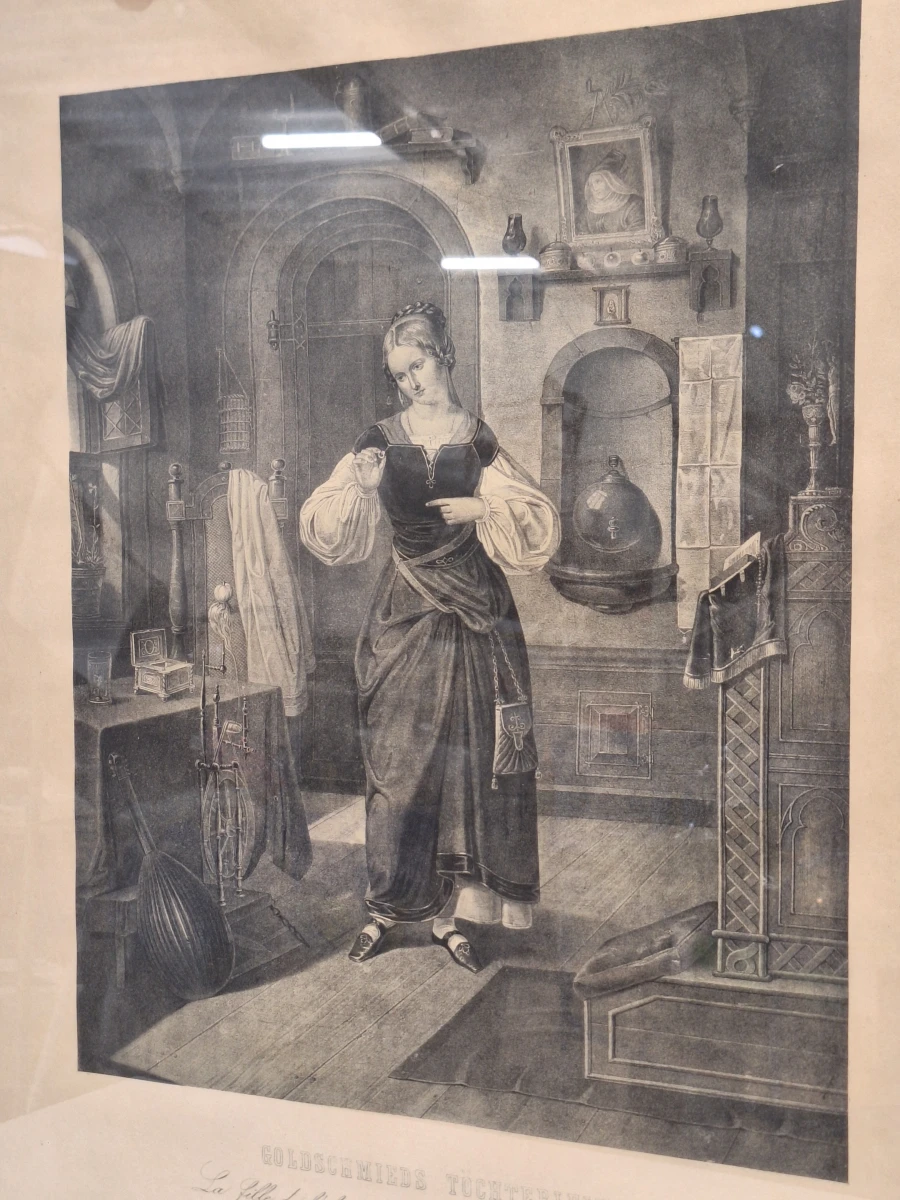 19e-eeuwse lithografie ‘Goldschmieds Töchterlein’ naar Wilhelm Nerenz - ingelijst - foto 5