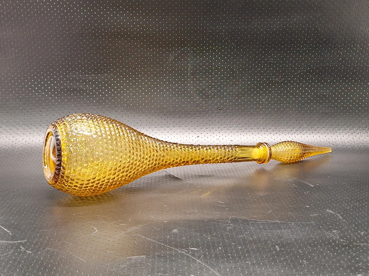 Italiaanse Empoli "Genie Bottle"-karaf in amberkleur met diamantpatroon - Mid Century Modern - foto 6