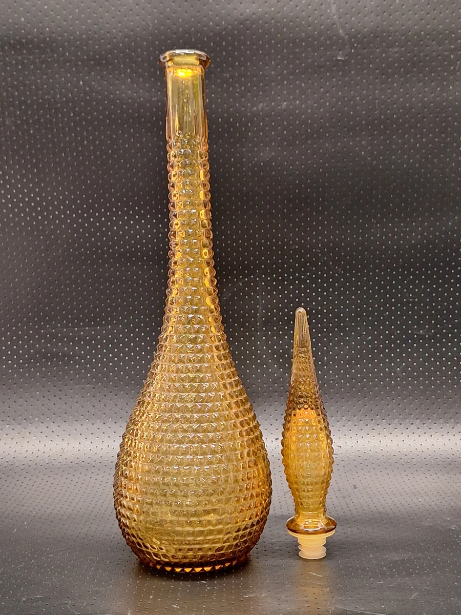 Italiaanse Empoli "Genie Bottle"-karaf in amberkleur met diamantpatroon - Mid Century Modern - foto 7