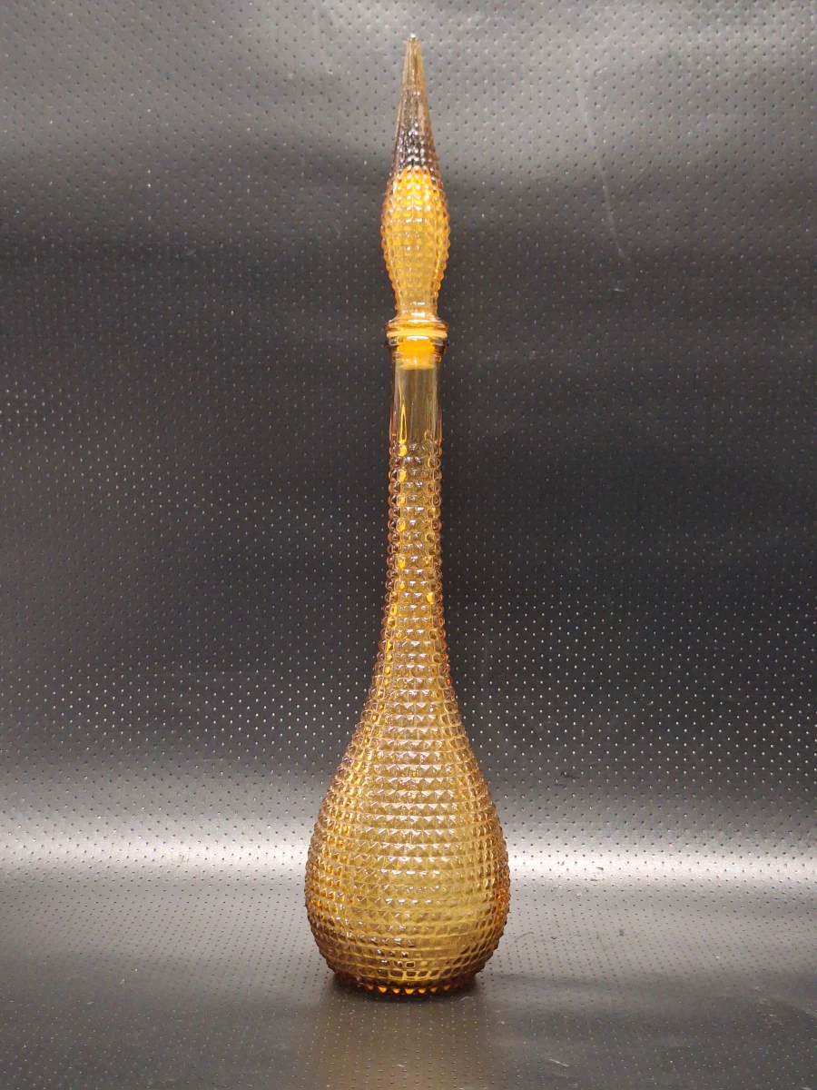 Italiaanse Empoli "Genie Bottle"-karaf in amberkleur met diamantpatroon - Mid Century Modern - foto 2