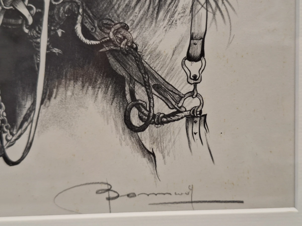 Handgesigneerde grafische prent met drie trekpaarden en dorpsgezicht - Oscar Bonnevalle - foto 7