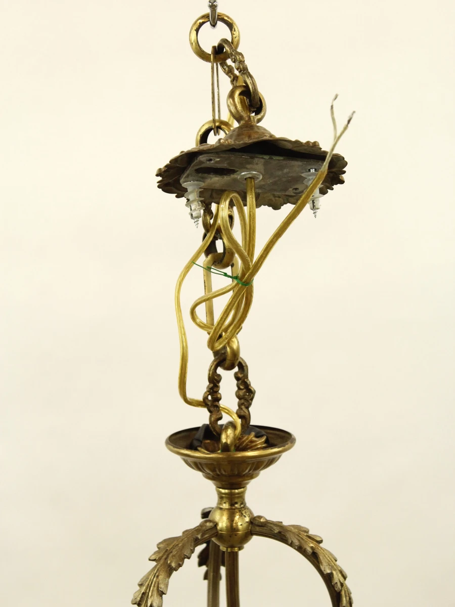 Antieke hanglamp met glas en messing decoratie - foto 2