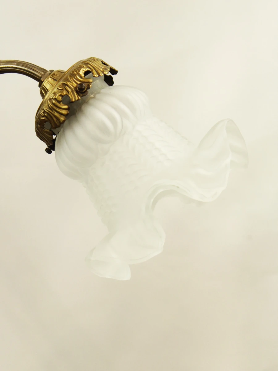 Antieke hanglamp met glas en messing decoratie - foto 8