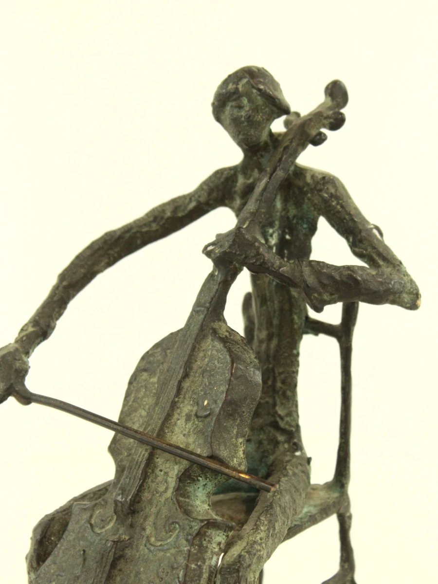 Cellistenbeeld met Groenblauwe Patina (28cm) - foto 7