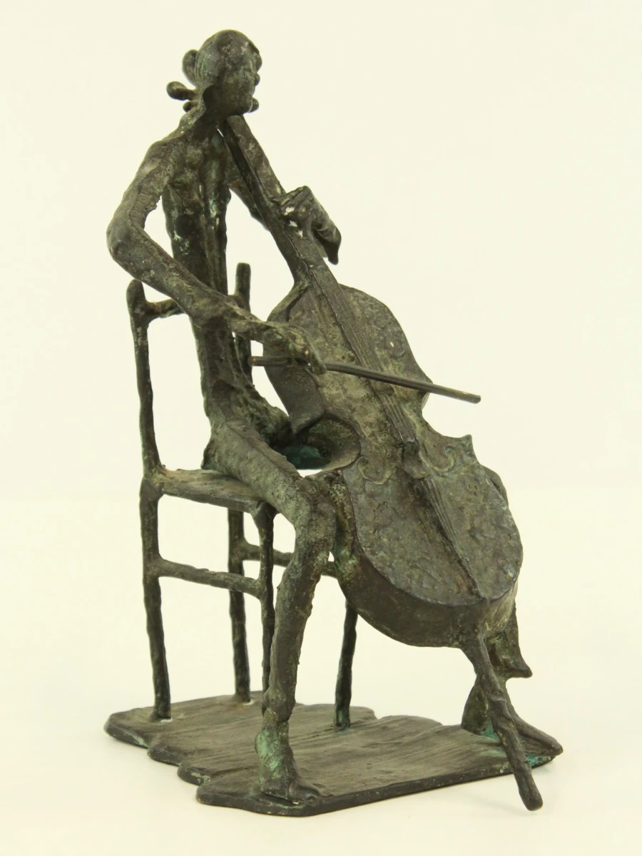 Cellistenbeeld met Groenblauwe Patina (28cm) - foto 2