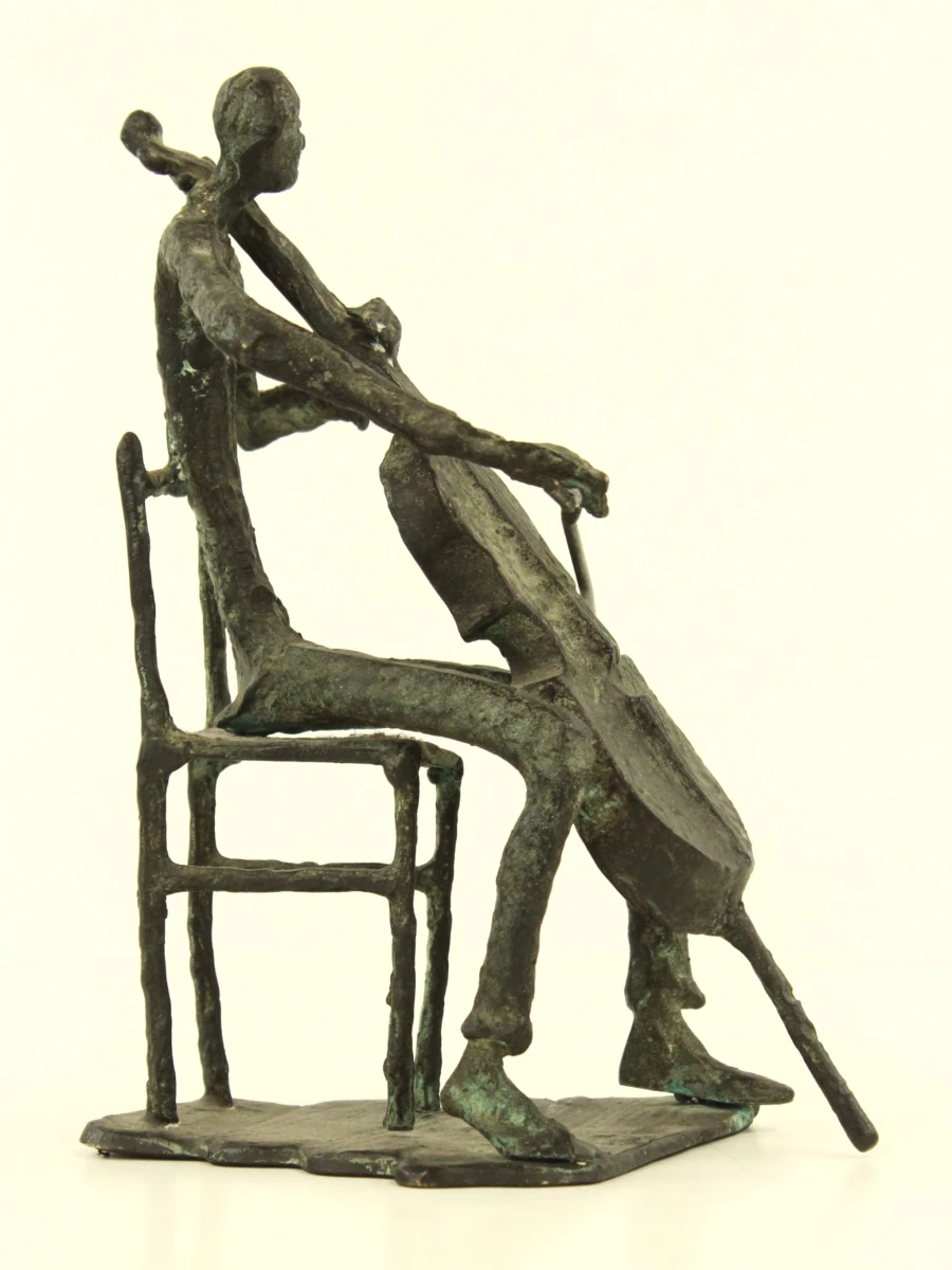 Cellistenbeeld met Groenblauwe Patina (28cm) - foto 6