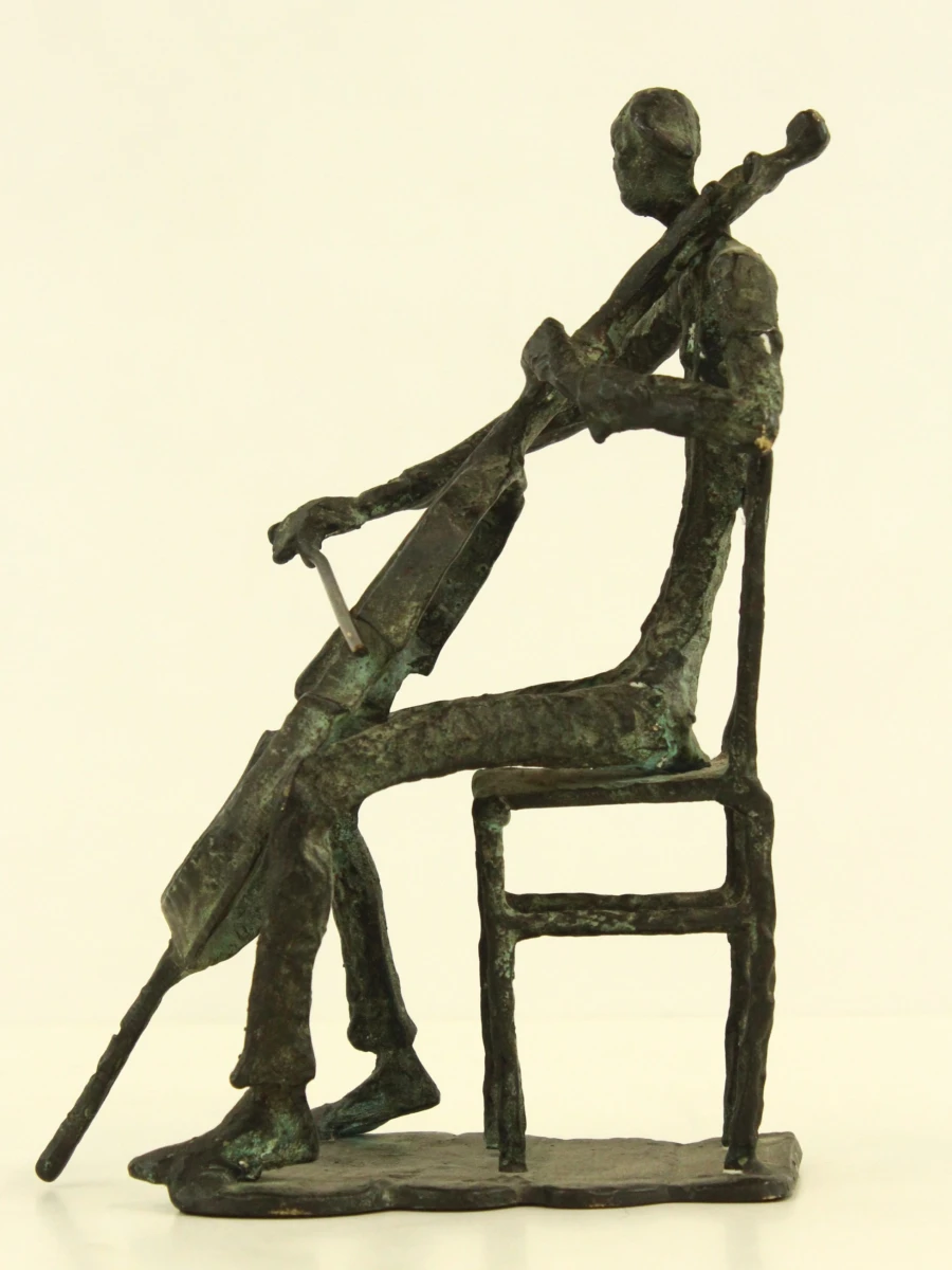 Cellistenbeeld met Groenblauwe Patina (28cm) - foto 4