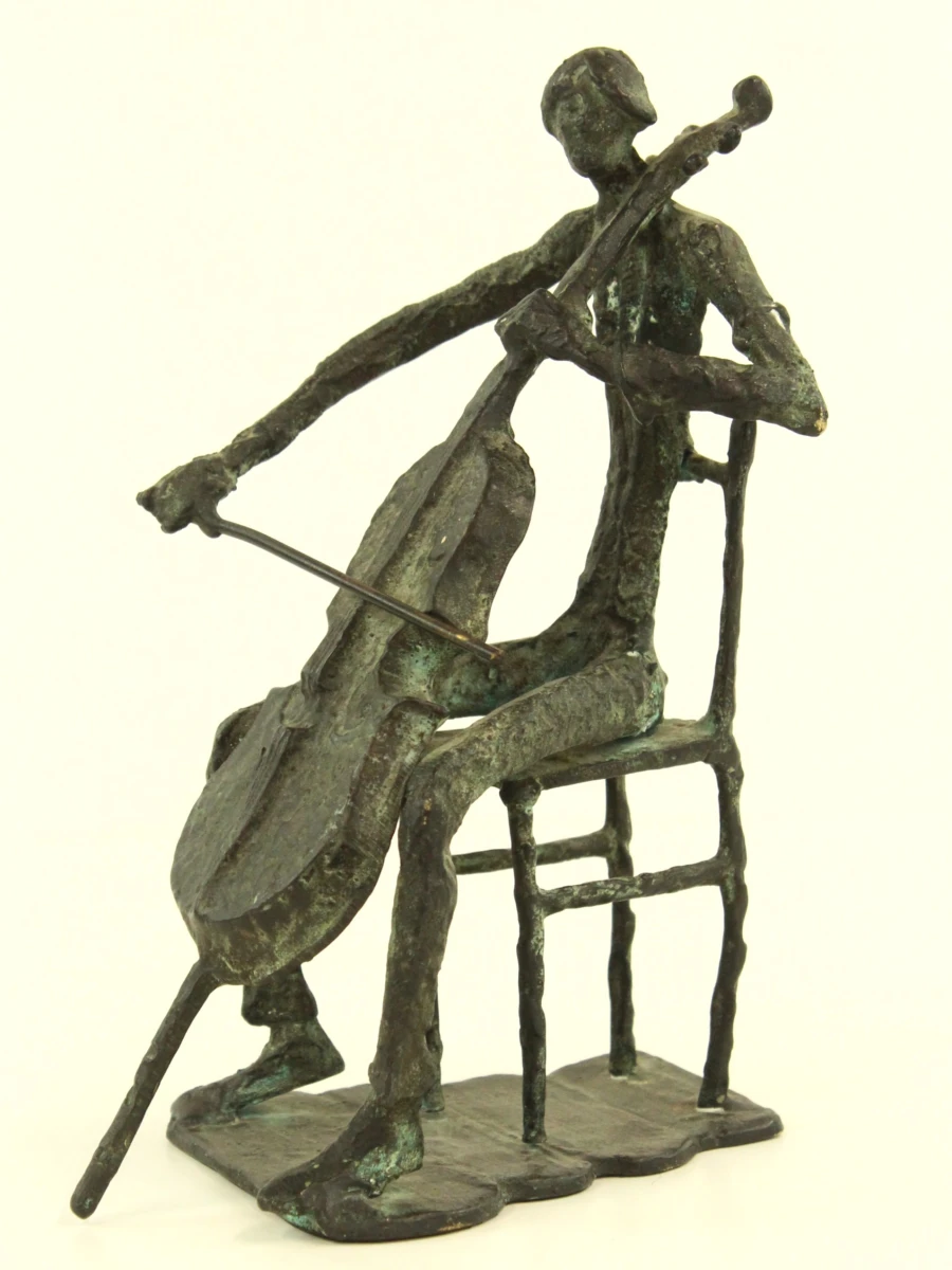 Cellistenbeeld met Groenblauwe Patina (28cm) - foto 3