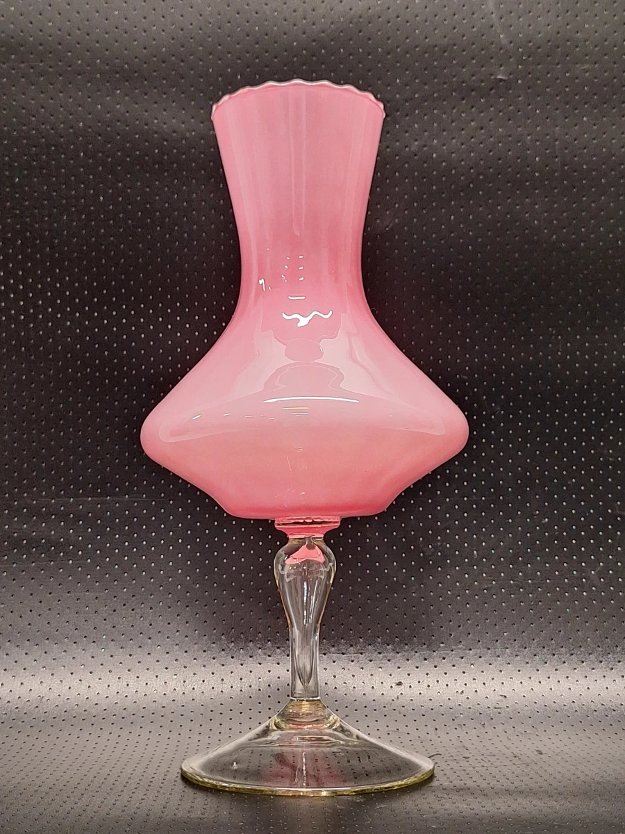 Italiaanse mond geblazen roze opaline vaas op voet uit de regio Empoli - Mid-Century Modern - foto 2
