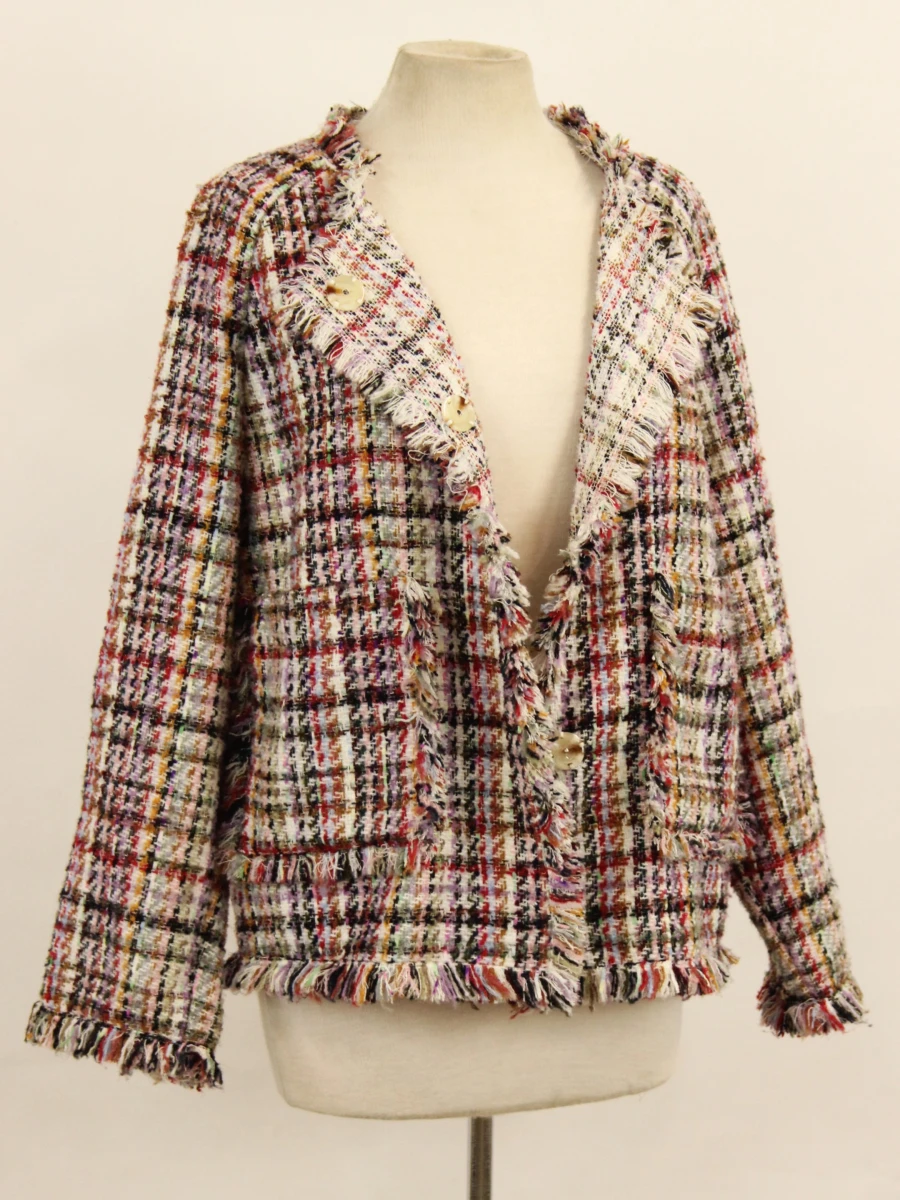 Essentiel Antwerp kleurrijk tweed jasje met franjes 38 - foto 8