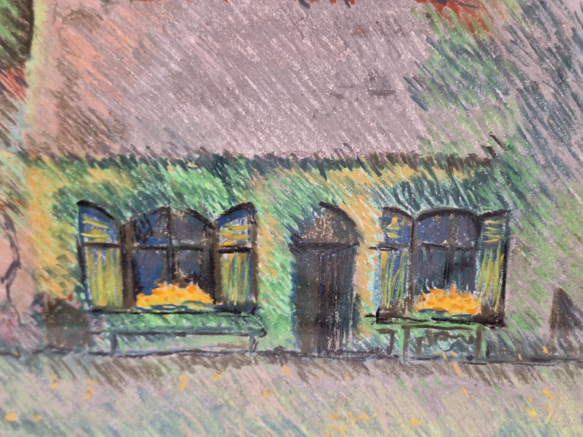 Pasteltekening ‘Hoeverzicht’ - gesigneerd ME en gedateerd 1980 - foto 3