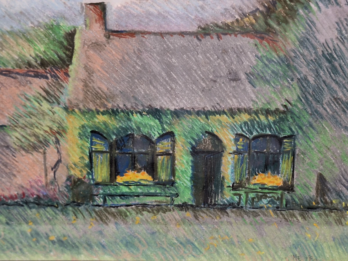 Pasteltekening ‘Hoeverzicht’ - gesigneerd ME en gedateerd 1980 - foto 2