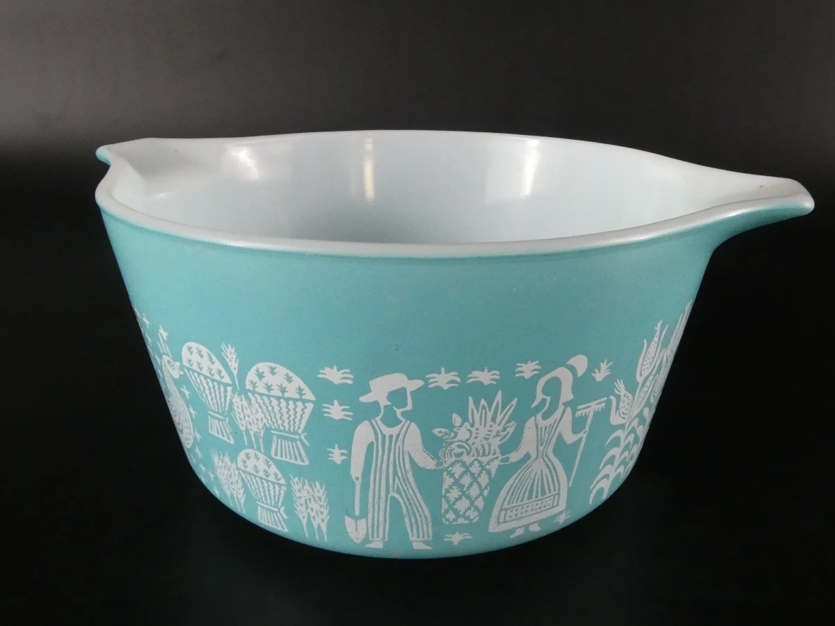 Set vintage Pyrex mengkommen en ovenschaal in turquoise - foto 11