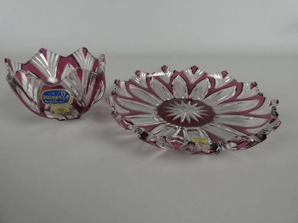 Set van 2 Bohemia kristallen schaaltjes met roze accenten - foto 2