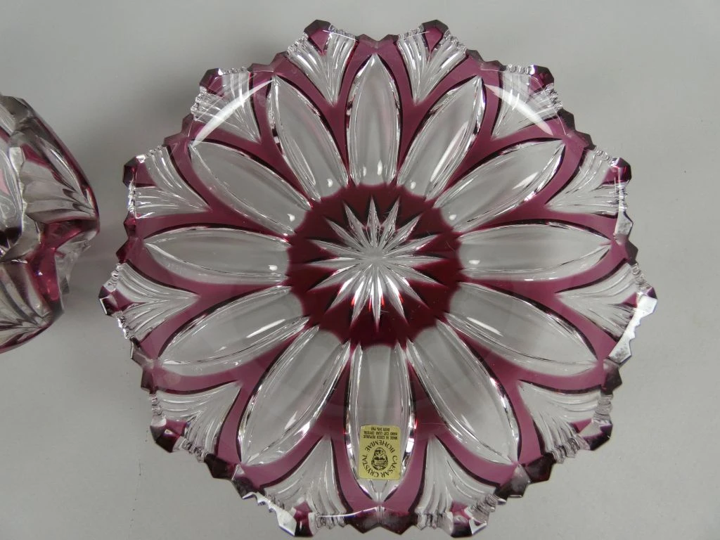 Set van 2 Bohemia kristallen schaaltjes met roze accenten - foto 3