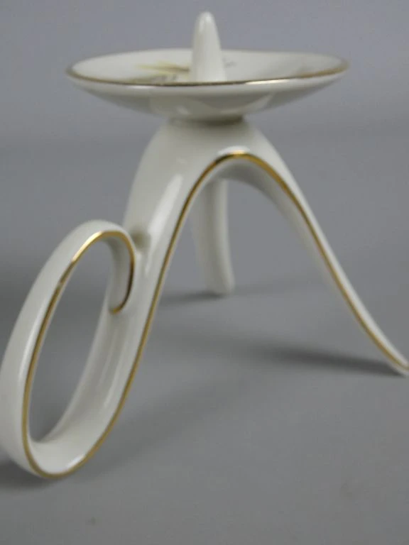 Vintage porseleinen kandelaar met gouden rand en decoratie - foto 5
