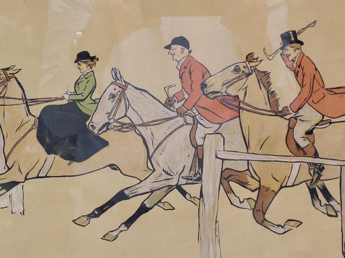 Antieke chromolithografie ‘The Fence’ - Engelse vossenjacht - Dorothy Hardy - foto 4
