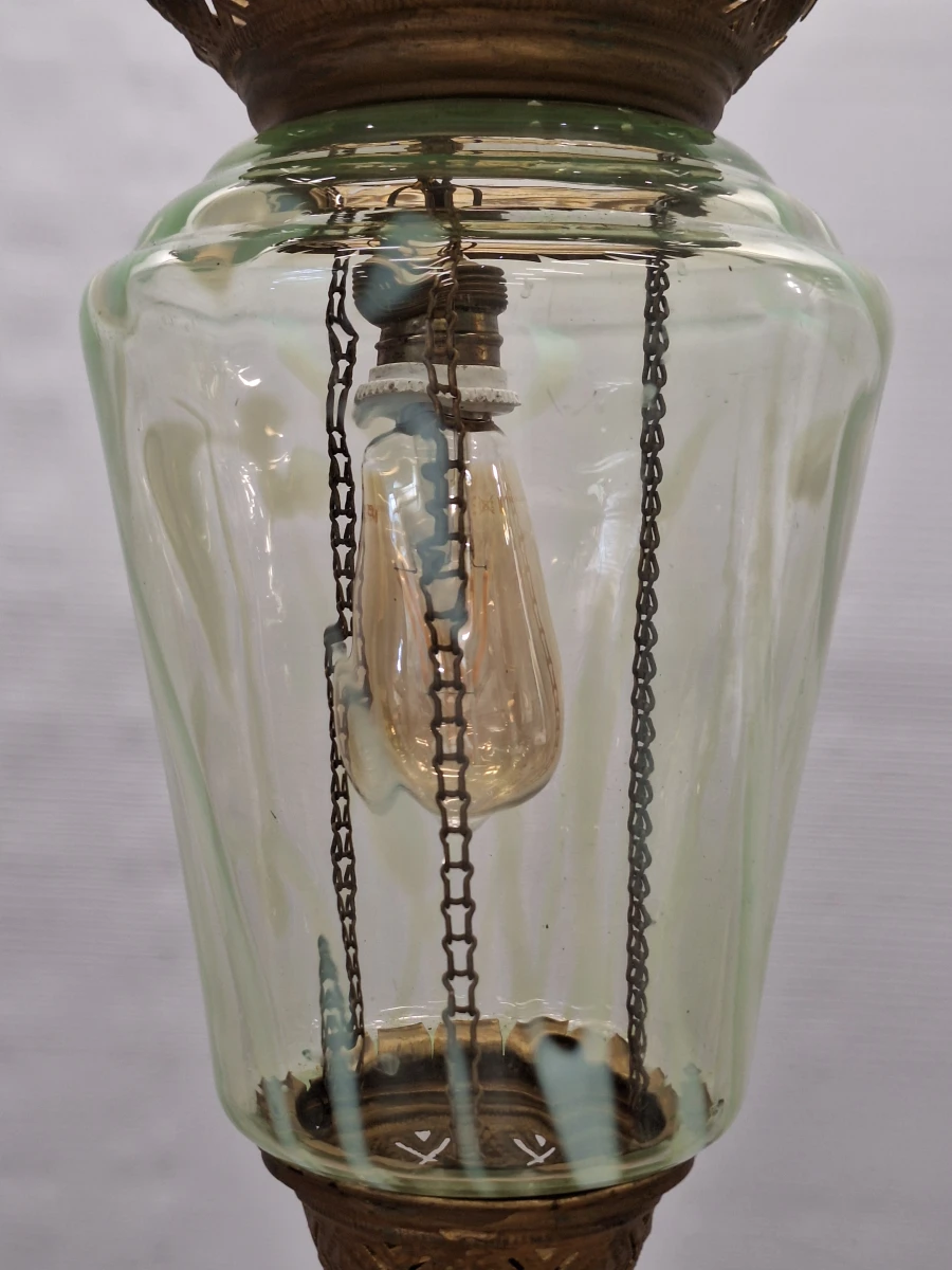 Antieke Art Nouveau hanglamp ca. 1900 - uraniumglas en rijk gedecoreerd metaal - foto 4