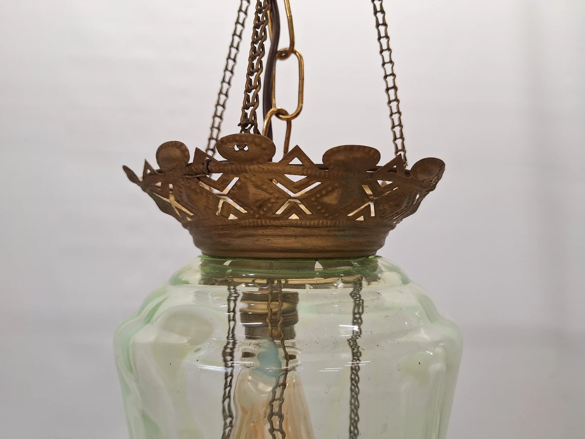 Antieke Art Nouveau hanglamp ca. 1900 - uraniumglas en rijk gedecoreerd metaal - foto 8
