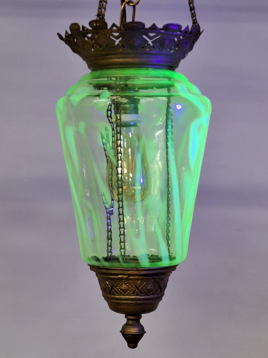 Antieke Art Nouveau hanglamp ca. 1900 - uraniumglas en rijk gedecoreerd metaal - foto 11